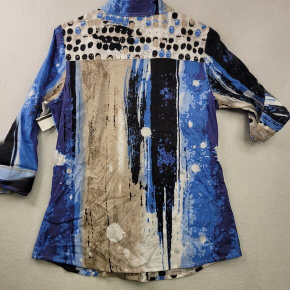 FDJ French Dressing Jeans Womens Button-Up Shirt Size 6 Blue Beige Abstract - Picture 3 of 16